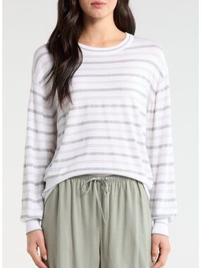 Splendid Finn Stripe Sweater Grey White
